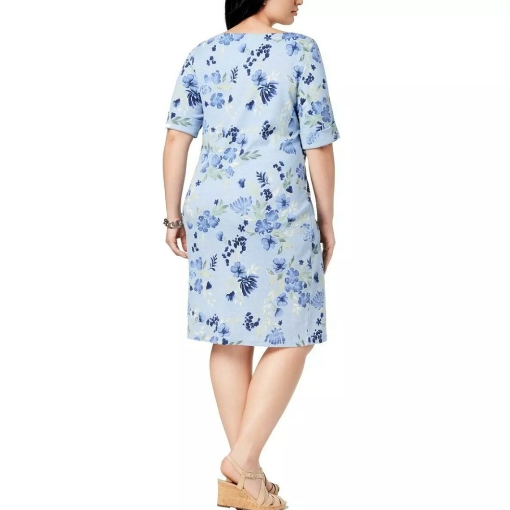 Karen Scott Soft blue floral casual cotton dress - Picture 3 of 4